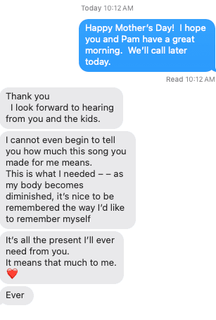 iMessage screenshot of a recipient responding to a Serenade song