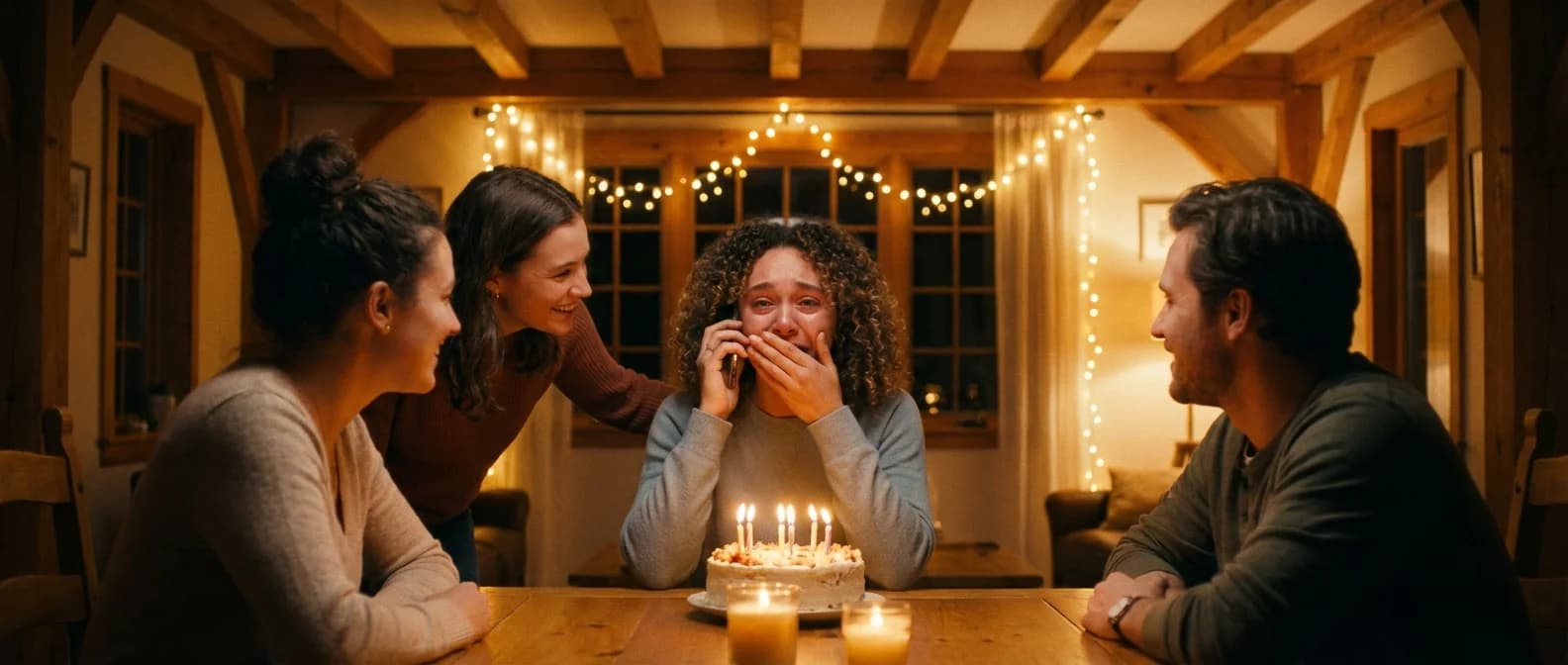 Person reacting to a personalized birthday song